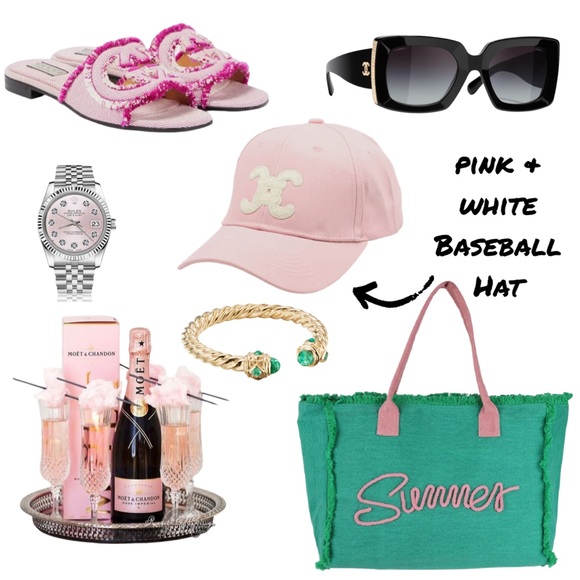 Accessories - Light Pink & White Baseball Hat from Paris